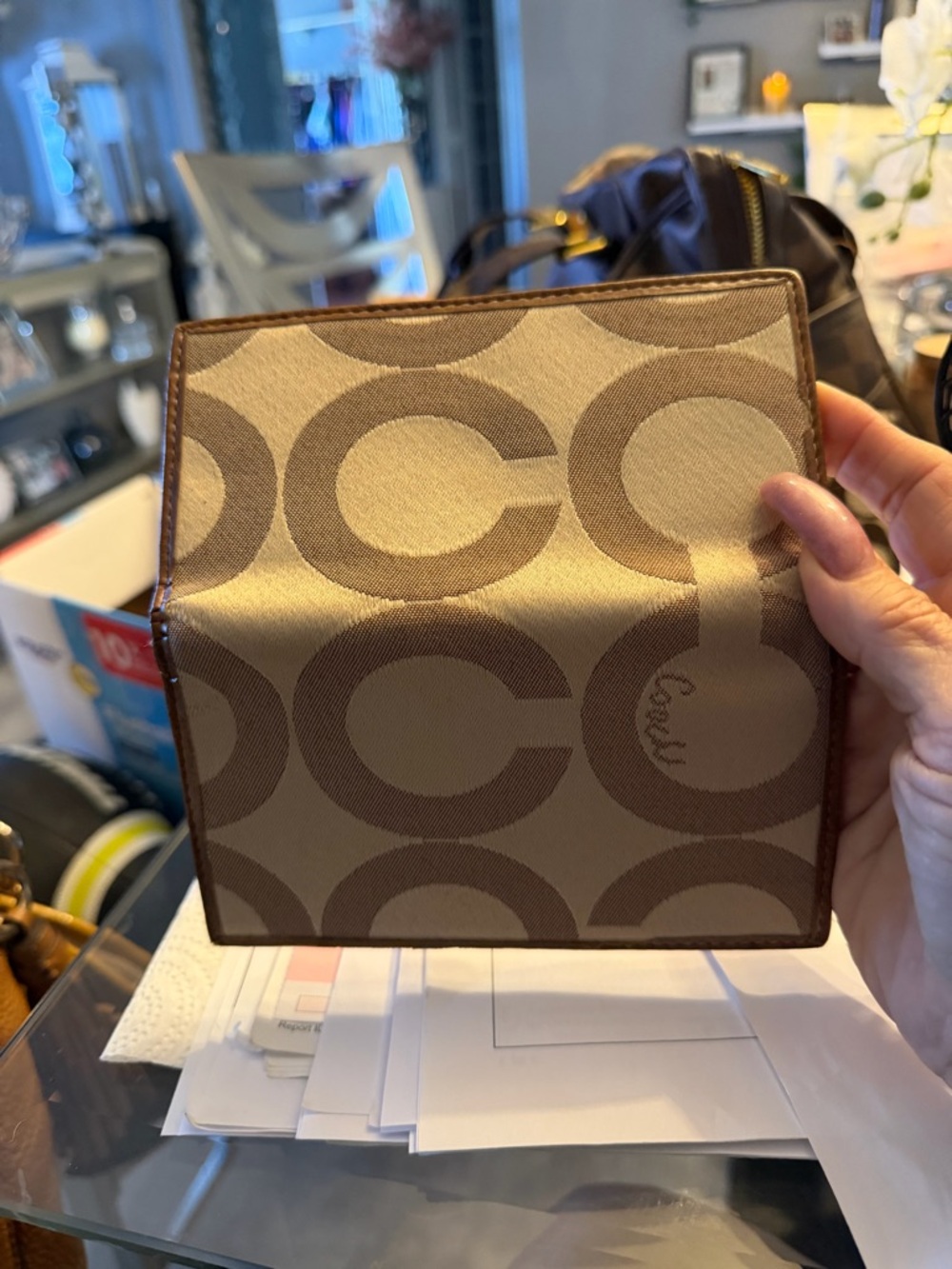 Coach Brown Signature Canvas Bifold Wallet
